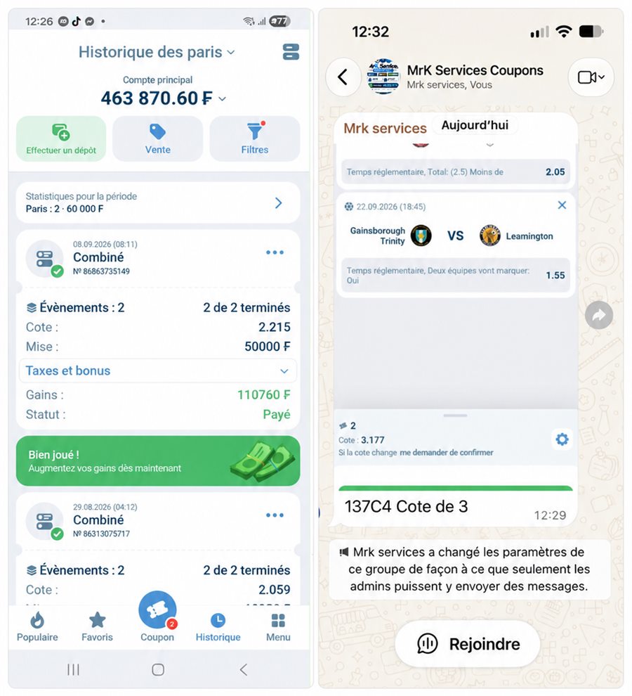 Ticket validé et coupon partagé dans le groupe WhatsApp