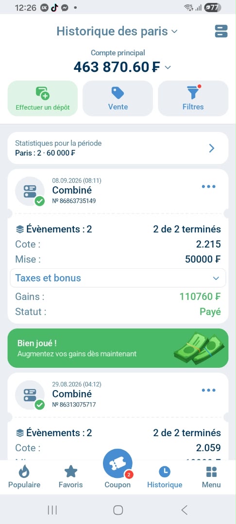 Ticket combiné validé